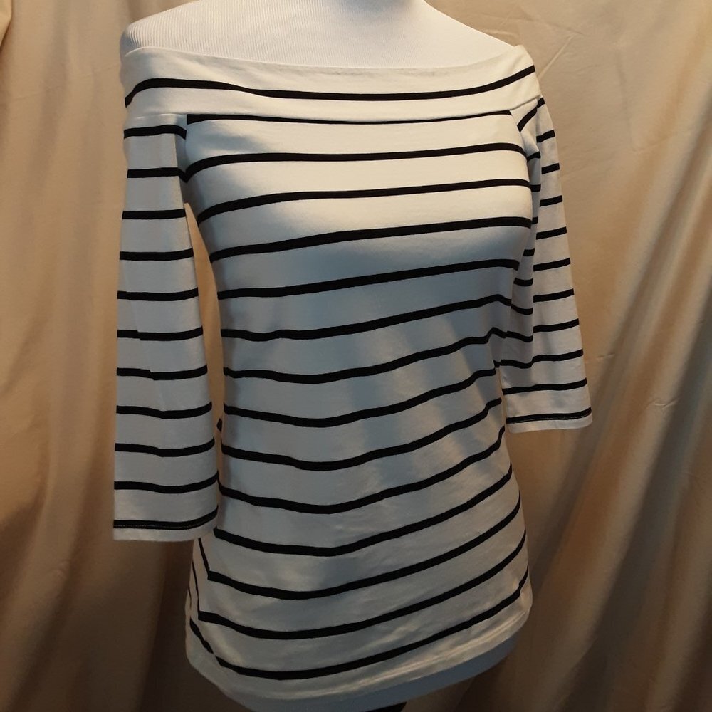 Loft Stripe Cold Shoulder Tee w/3/4 Sleeves S 💕